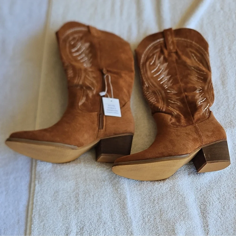J.Adams Shoes Roundup Brown Suede Knee High‎ Side Zip Pointed Toe Women 6